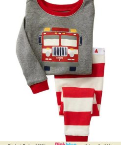 Grey Toddler T-Shirt with Bus Print and Stripes Pajamas