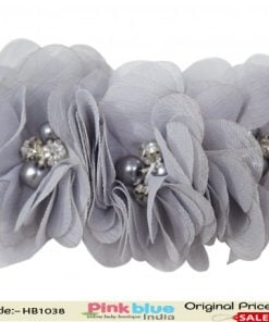 Hair Accessory for Indian Kids with Flowers in Gray Color