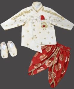 White dabka embroidered Work kurta with dhoti pants Baby boy