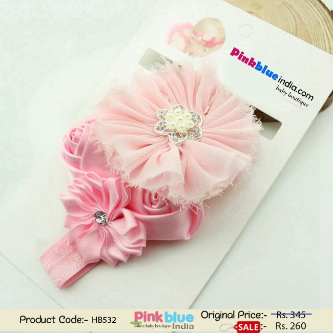 Heavenly Baby Pink Hair Band with Flowers and Roses for Newborn Princess