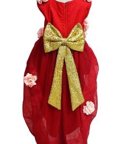 Long Trail red Flower Girl hi low Dress, Toddler Junior Girl Birthday Photography Dress
