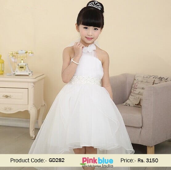 Beautiful High Low Formal Birthday Dress for Baby Girl in White