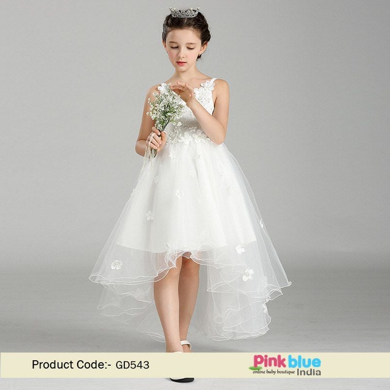 Buy Flower Girl Birthday Party Dress, Baby Girl First Communion Dress, White High Low Dress