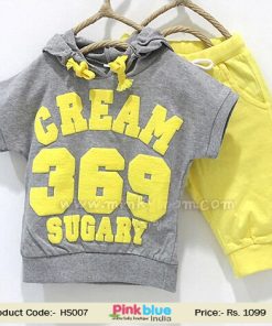 Bright Hoddies for Baby Boys in Grey Sweatshirt and Yellow Track Pants