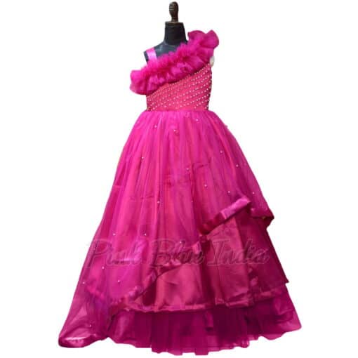 Girls Hot Pink Gown, Hot Pink Tail Gown Dress