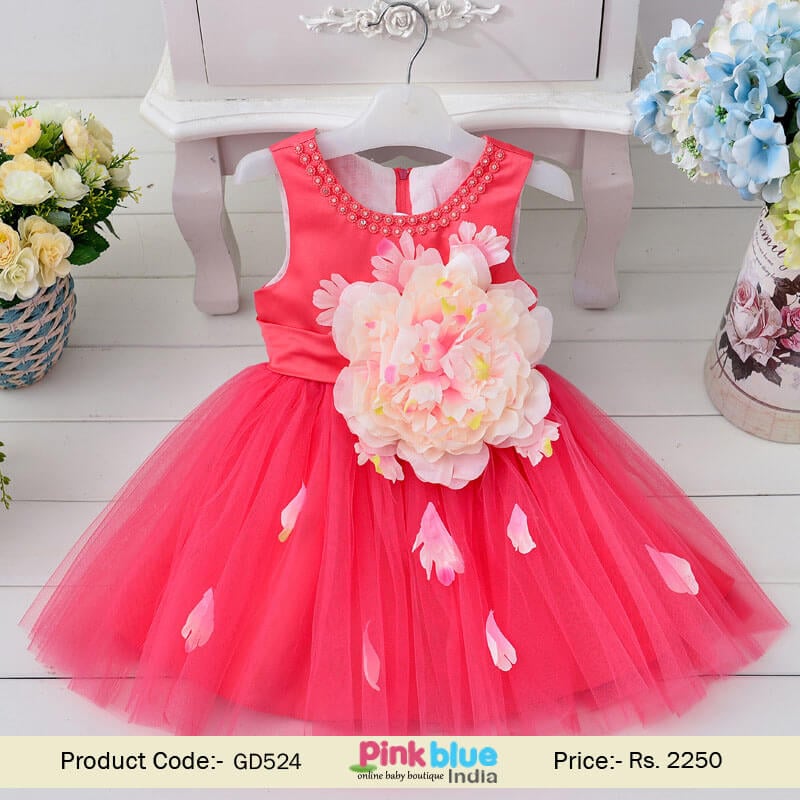 Toddler Baby outfit flower girl salmon birthday party dress baby clothes cotton polyester frock