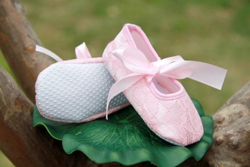 Gorgeous Baby Pink Party Shoes For Toddler Girls with Free Floral Hair Band