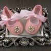 Gorgeous Pink and Peach Net Birthday Shoes for Baby Girls with a Free Hair Band
