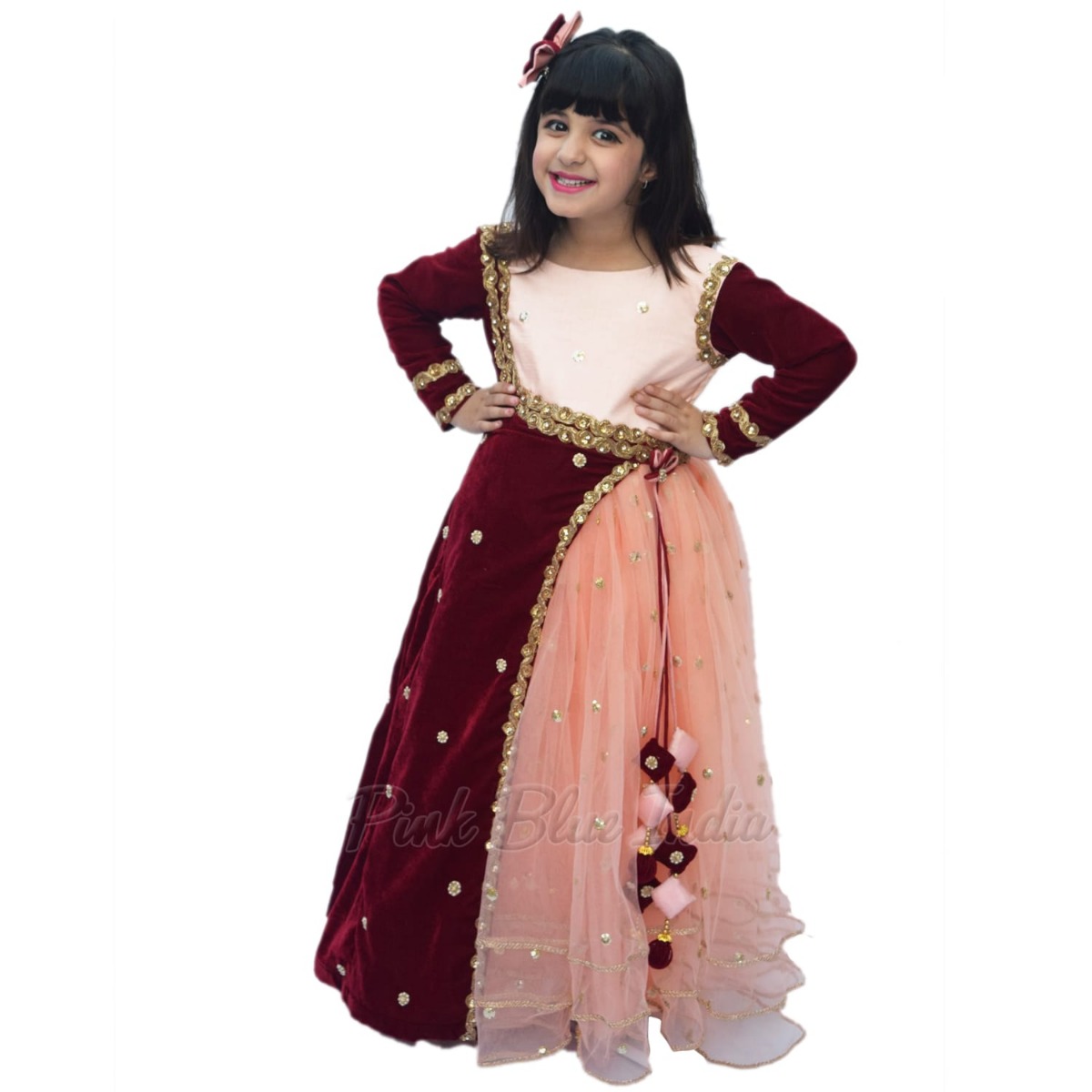 Buy Black Shantoon Velvet Gown For Girls by FAYON KIDS Online at Aza  Fashions.