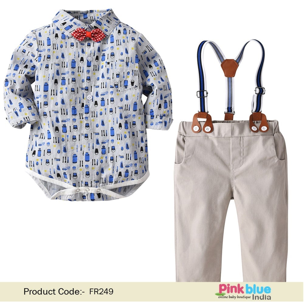Baby Boy Bowtie Romper Shirt – Kids Suspender Pants Party Clothing Set