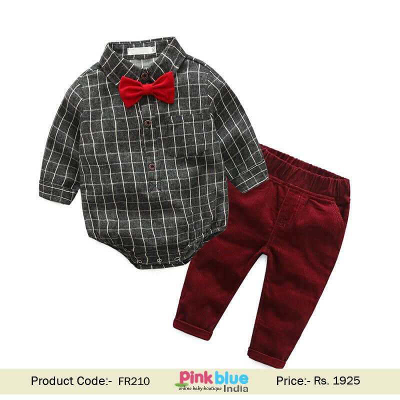 Infant Boys First Birthday Outfit Romper Shirt Bow Tie Outfit set