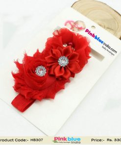 Gorgeous Infant Girl Net Headband with Three Red Flowers