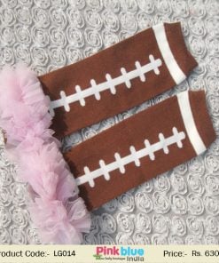 Cute Infant Leg Warmers in Brown and White with Pink Net Frills