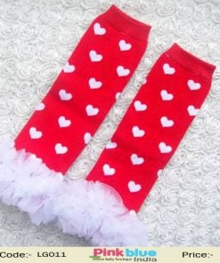 Shop Online Cute Infant Leg Warmers in Red with White Hearts