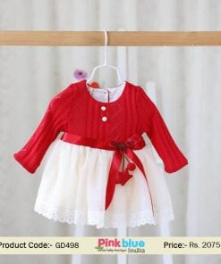 Red and White Infant Party and Special Occasion Dress India