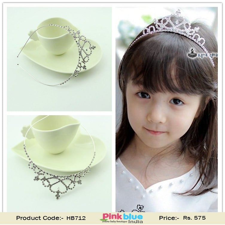 Fashionable Princess Crown Silver Headband with Diamond Embellished