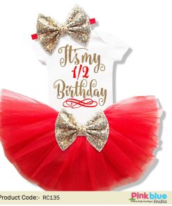 It's My Half Birthday Dress, Girl 1/2 Birthday Outfit Online, Red Half Birthday Tutu