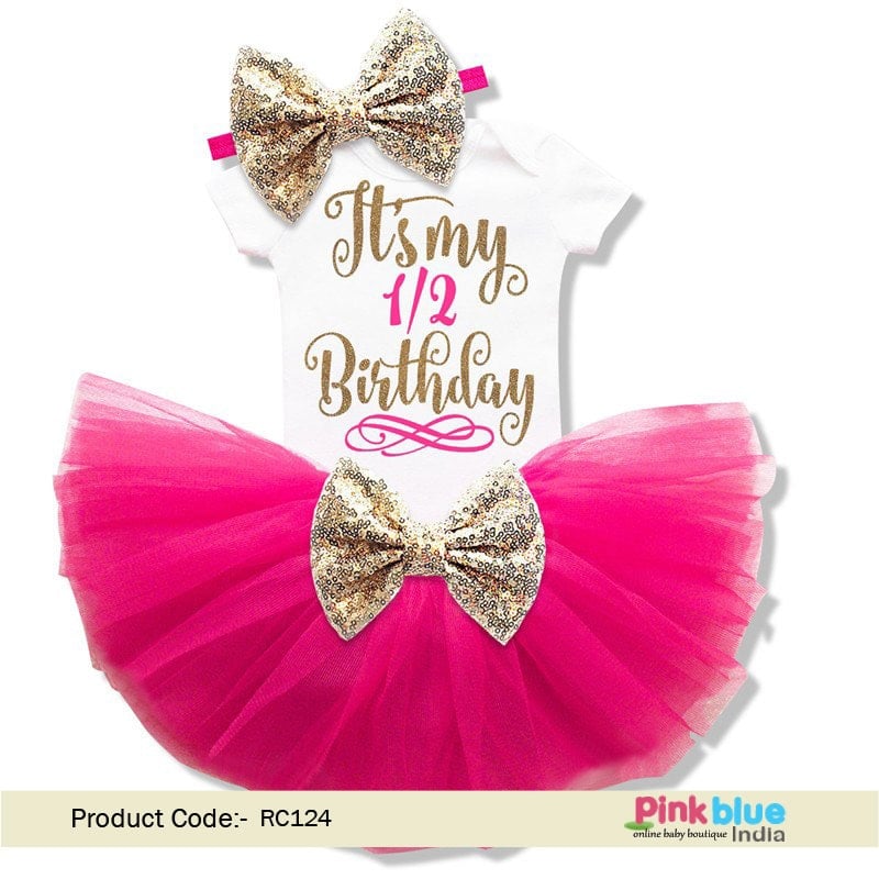 It's my 1/2 Birthday Outfit Girl - Pink 6 month cake smash birthday Tutu, headband
