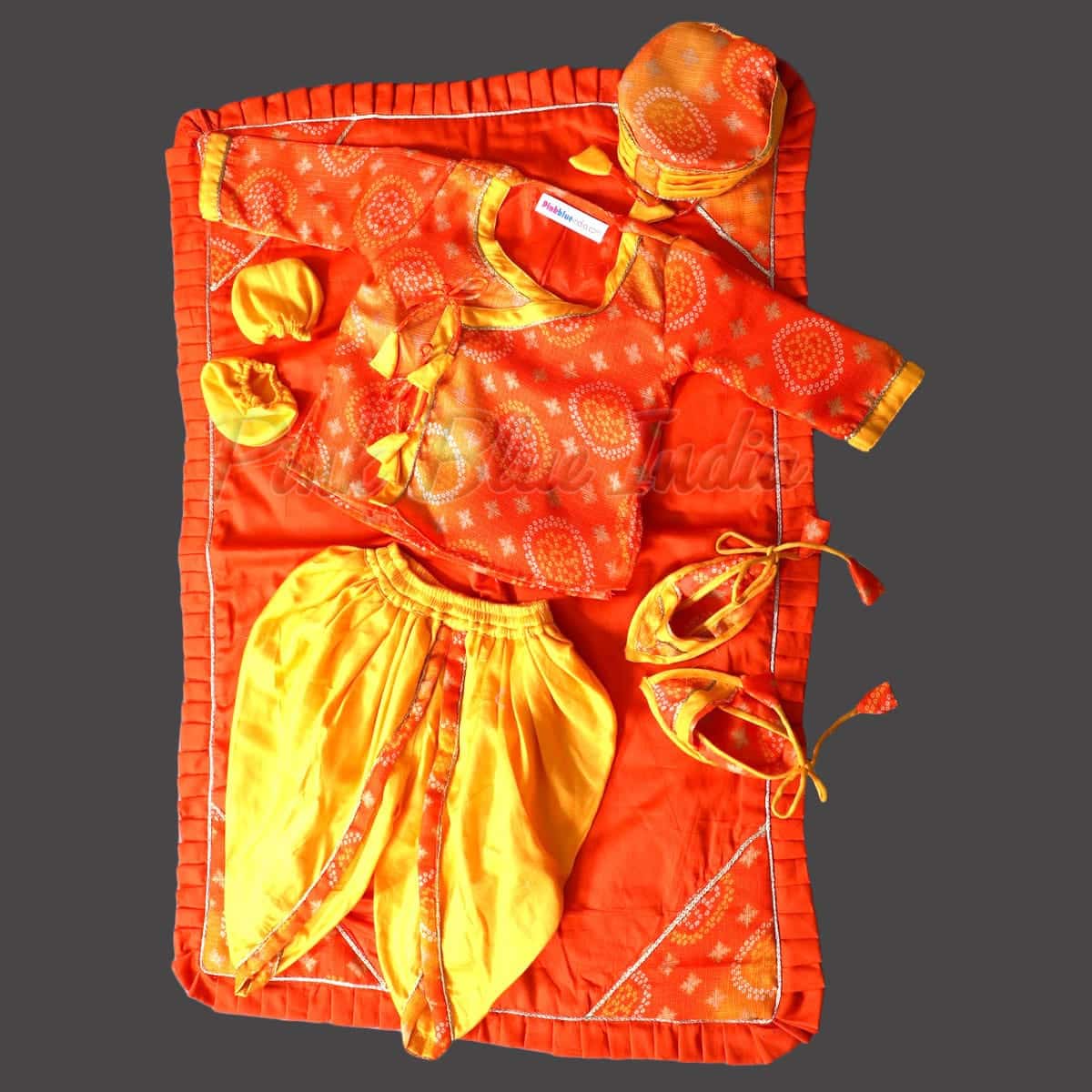 Designer Orange and Yellow Jamna Set for Newborn