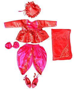Banarasi Silk Jamna Newborn Baby Set, Red Baby Jamna Dhoti Top Set Online