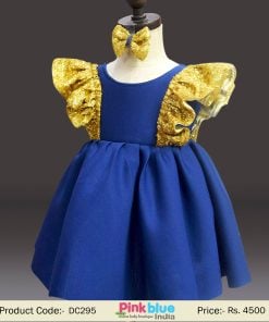 Designer Royal Blue Short Birthday Dress for Girls | Kids Indian Party Outfits