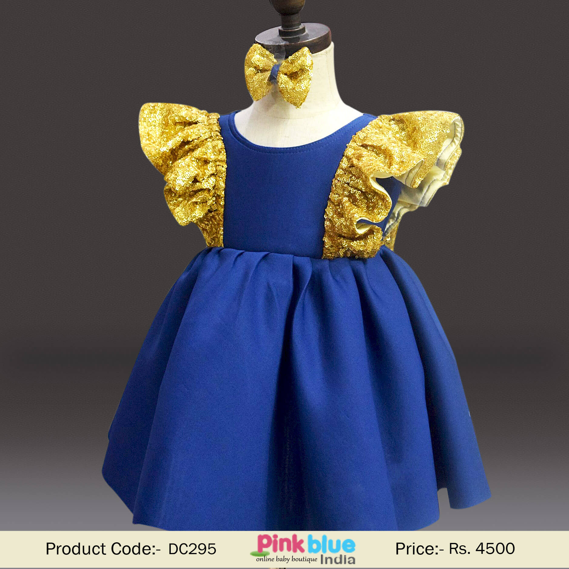 Designer Royal Blue Short Birthday Dress for Girls | Kids Indian Party Outfits