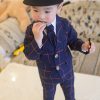 Two Piece Kids Formal Party Suit Blue Checks Coat and Pant