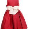 Baby Girls Red Taffeta Party Frock Kids Big Bow Dressees