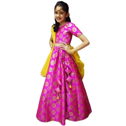 Buy Girls Wedding Special Pink Banarasi Silk Lehenga Choli With Duptta