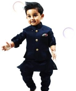 Readymade Kids Ethnic Wear Linen Kurta Pyjama Black Modi Jacket Sets