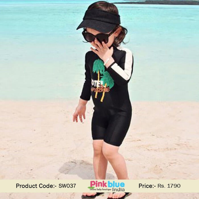 Kids Baby Girl One-Piece Swimwear Swimsuit Black Beachwear India