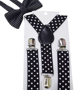 Kids Black Suspenders and Bow Tie Combo With White Polka Dots
