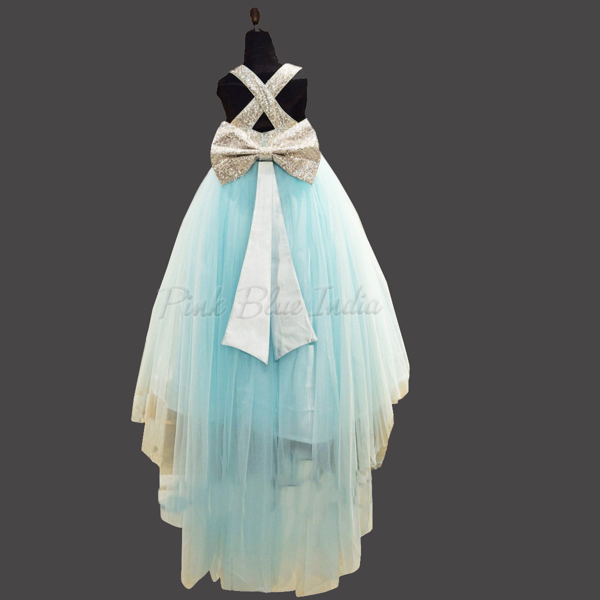 Girls Ice Blue Birthday Dress, kids Special Occasion Gown