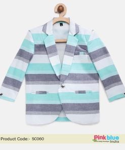 Kids Sea Green and Grey Cotton Partywear Summer Coat