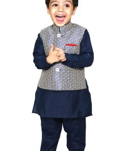 Kids wedding Cotton Silk kurta pajama set - baby boy modi jacket