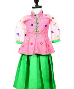 Kids Custom Designer Peplum Top with Box Pleated Skirt Pink Dress
