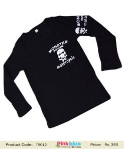 Childrens Full Sleeves Black T-shirts Danger Print