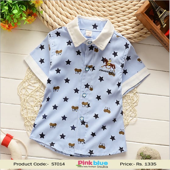 Blue Designer Kids Casual and Formal Shirt Star and Animal Print