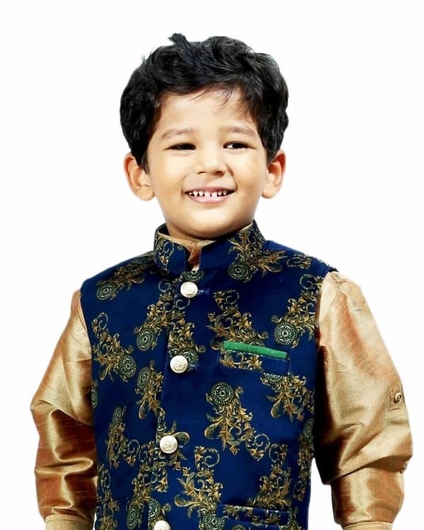 Kids golden kurta pajama set elegant wedding outfit traditional