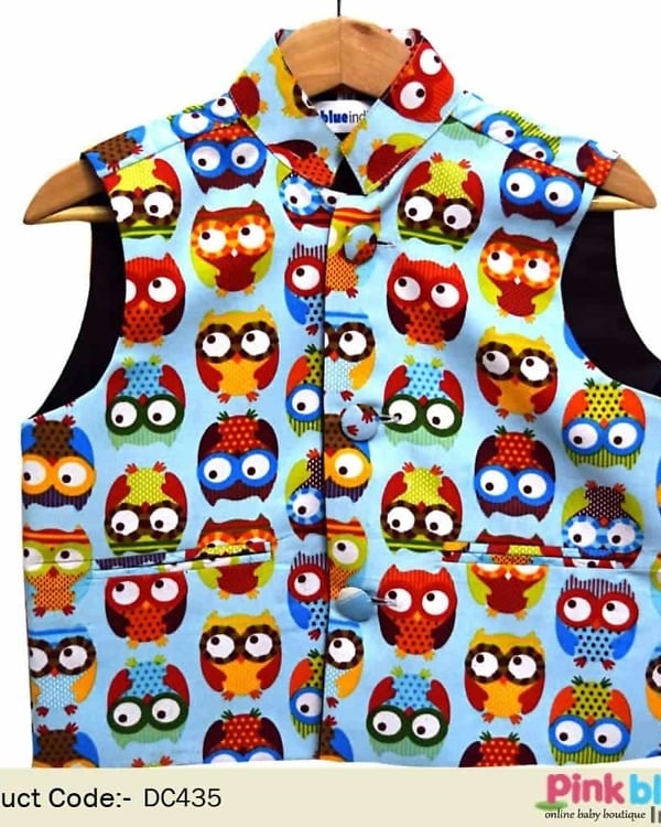 Buy Ethnic Nehru Jacket - Kids Nehru Jacket With Owl Print