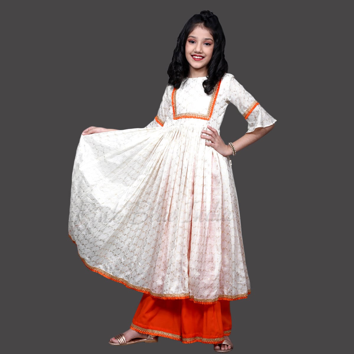 White Digital Print Anarkali Gown With Palazzo