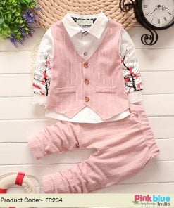 Kids Occasion Wear - Boys Party Clothing Pink Waistcoat, Pants and shirt