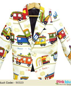 Kids Party Wear Blazer - Childrens blazer Jacket with train print, Baby boy blazer 1 to 8 Year