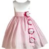 Pink and White Rose Flower Kids Party Wear Satin Dress India