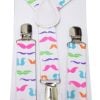 Kids White Suspenders for Boy with Colorful Moustache