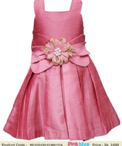 Little Girls Pink Flower Knee Length Birthday Party Dress