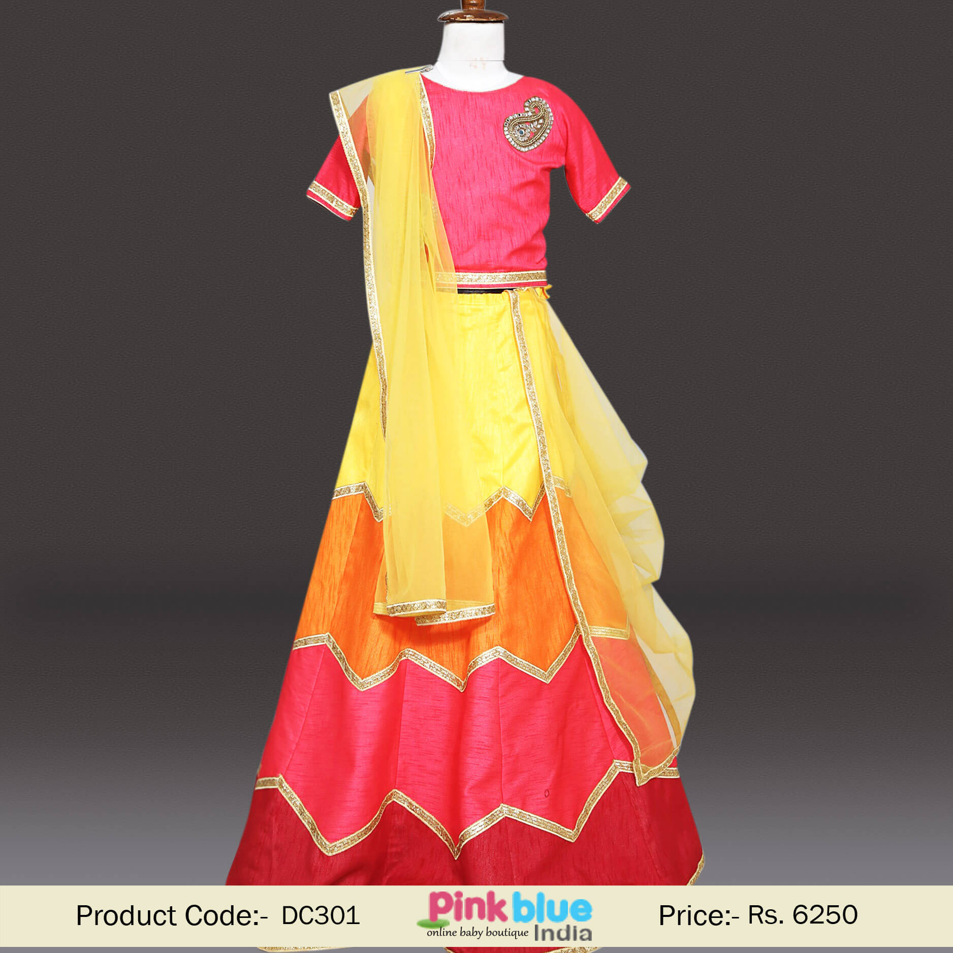Kids Girls Girlish Lehenga Dress, Designer Indian Party Wear Lehenga in Multi-color