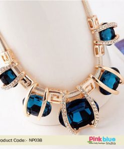 Latest Design Fashion Necklace for Women in Blue Stones
