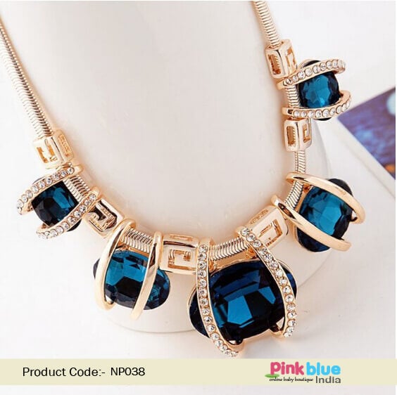 Latest Design Fashion Necklace for Women in Blue Stones