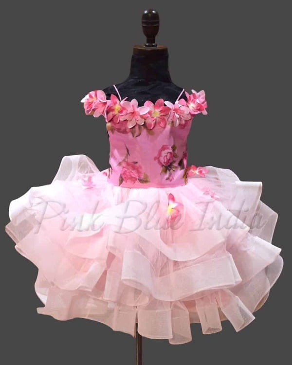 Pink designer gown for girls elegant birthday celebration outfit